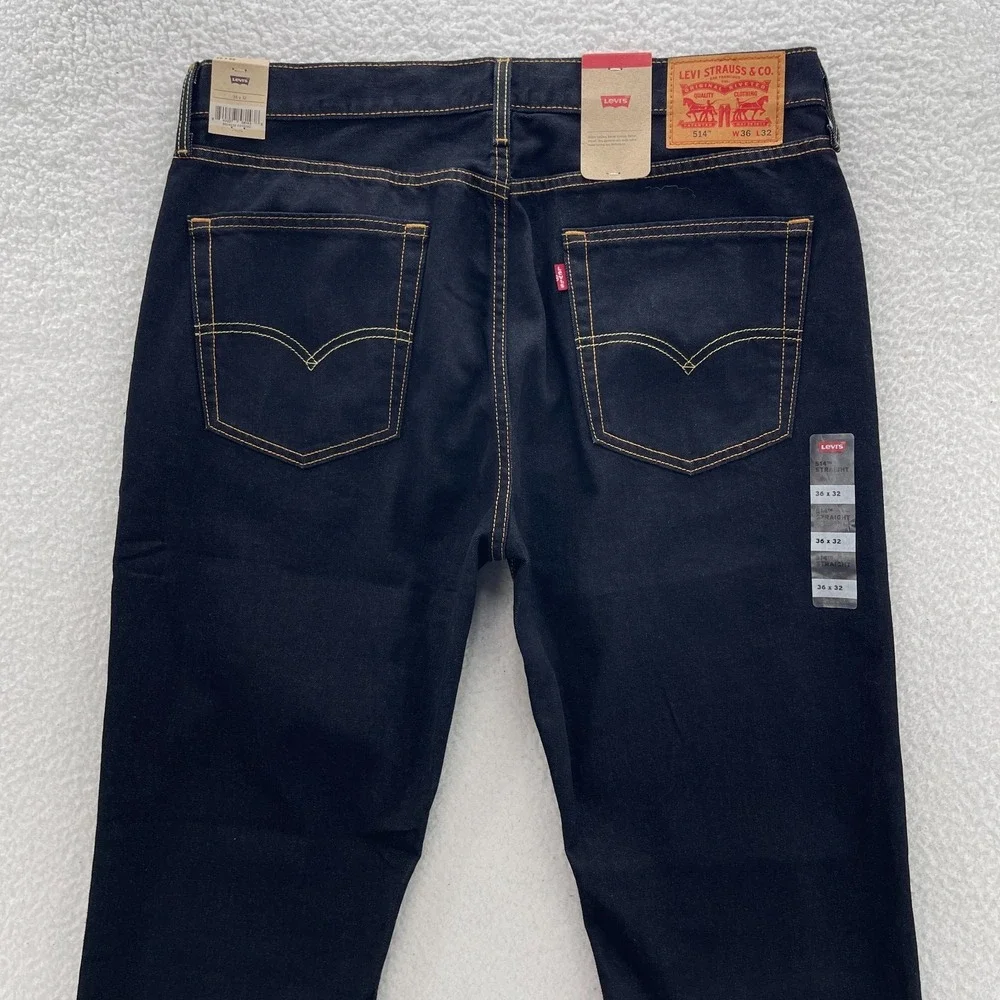 Levis Jeans Mens 36x32 Black 514 Straight Fit Dark Wash Denim Grunge Goth Skater